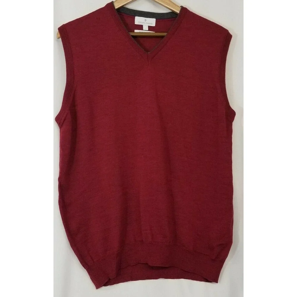 Toscano Firenze Burgundy Merino Wool Sweater Vest Made in Italy Size L